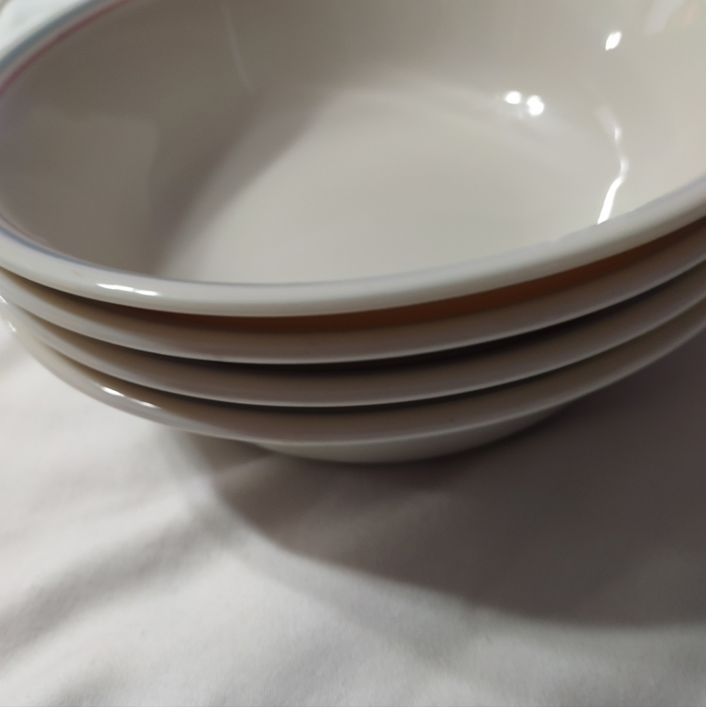 Corelle English Breakfast Cereal Bowls Sandstone Pink Blue Bands Corning Set 4